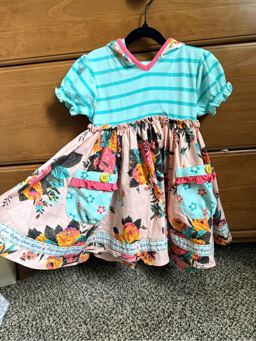 Matilda Jane Mint Striped Top with Pink Floral Skirt Dress